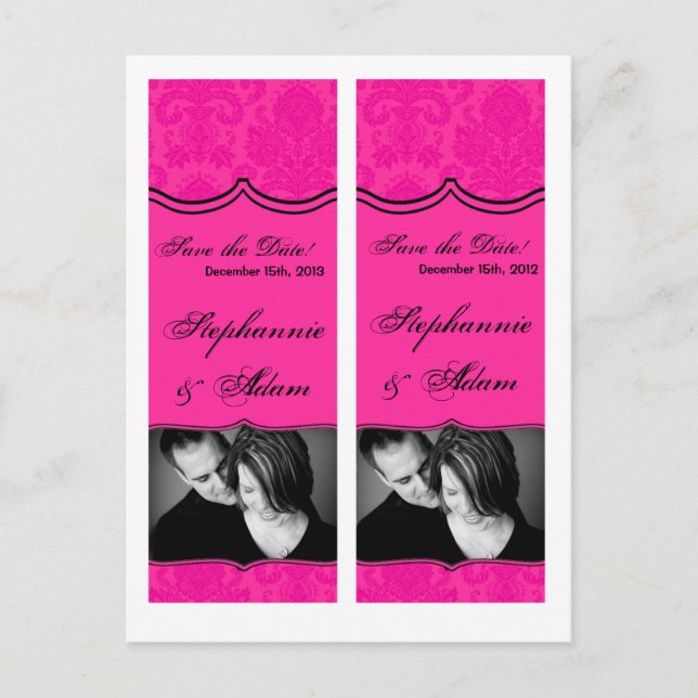 Save the Date Book Mark Favours Hot Pink Bla Damas Announcement Postcard (Front)