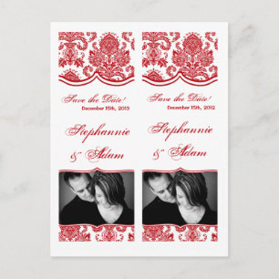 Save the Date Book Mark Favours Red White Damask Announcement Postcard