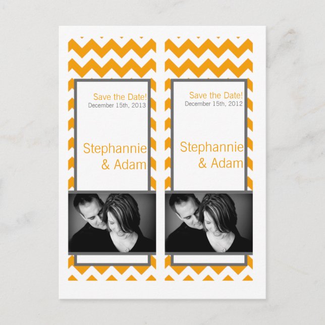 Save the Date Book Mark Favours Yellow Grey Chevro Announcement Postcard (Front)