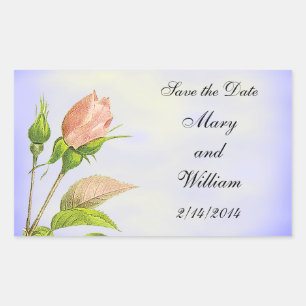 Save the Date Botanical Pink Rosebud Rectangular Sticker