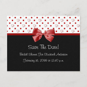 Save The Date Bridal Shower Girly Red Hearts Announcement Postcard