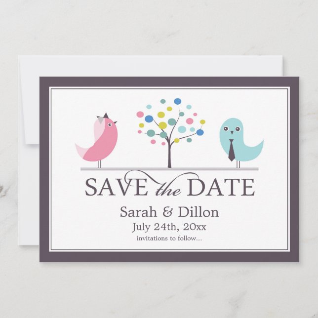Save The Date Bride and Groom Birds Flat Card (Front)