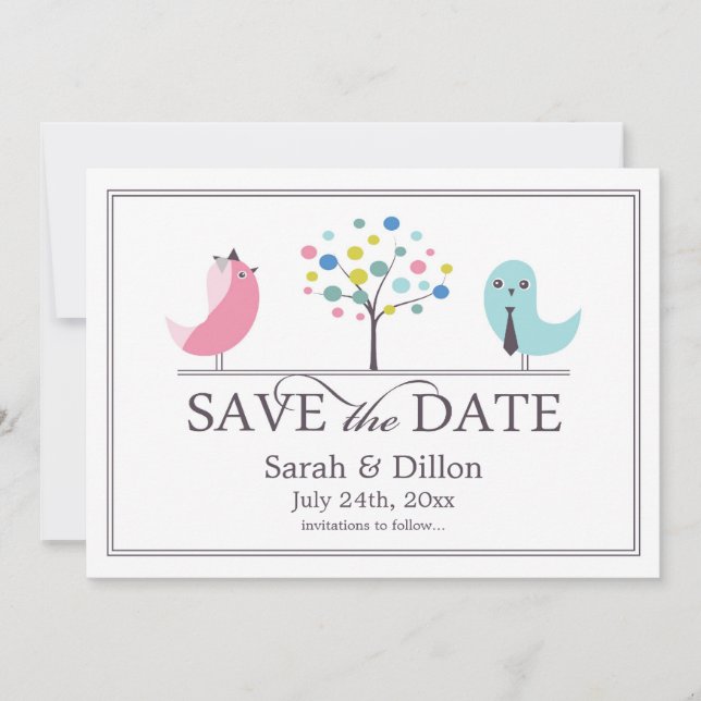 Save The Date Bride and Groom Birds Flat Card (Front)