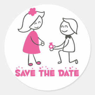 Save The Date Bride And Groom Pink & Black Wedding Classic Round Sticker