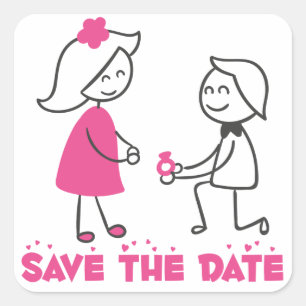 Save The Date Bride And Groom Pink & Black Wedding Square Sticker