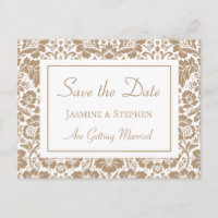 Save the Date Brown Damask Floral Lace Engagement