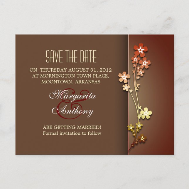 save the date brown elegant sakura postcards (Front)