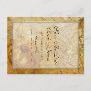 "Save the date" brown gold vintage wedding Announcement Postcard