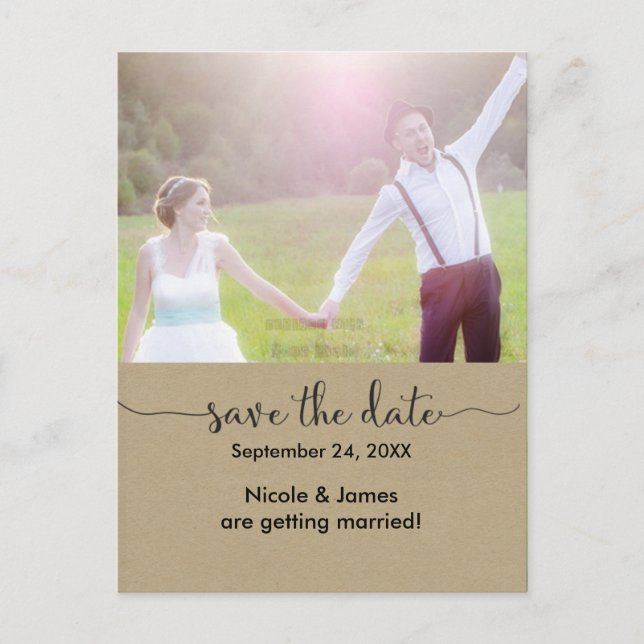 SAVE THE DATE Brown Kraft Photo Wedding Postcard (Front)