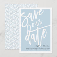 SAVE THE DATE brush lettered script duck egg blue