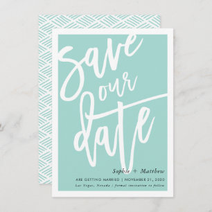 SAVE THE DATE brush lettered script mint green Invitation