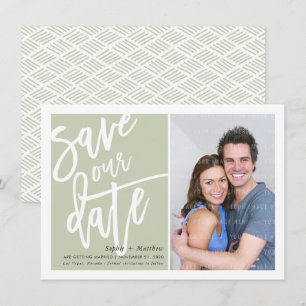 SAVE THE DATE brush lettered script sage green Invitation