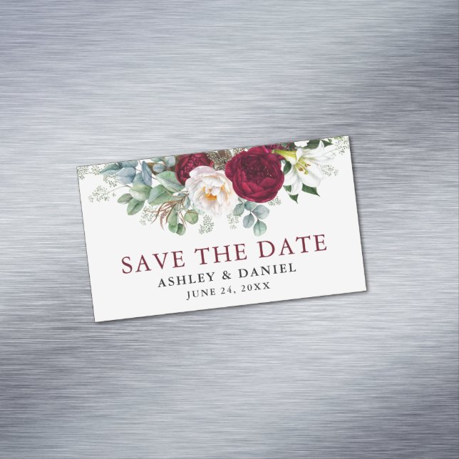 Save the Date Burgundy Floral Greenery Magnet (In Situ)