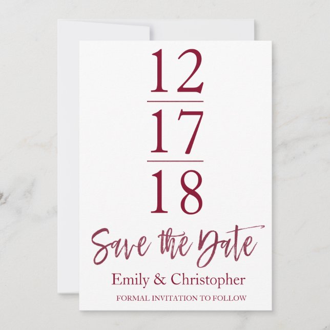 Save the Date Burgundy Marsala Modern Script (Front)