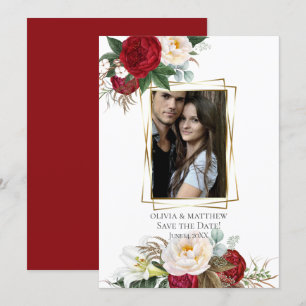 Save the Date     Burgundy Peony Floral Bouquets Invitation