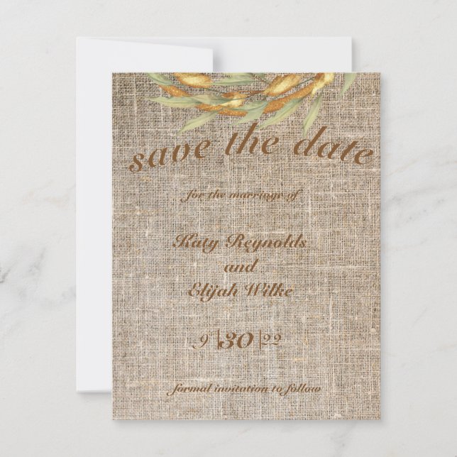Save the date Burlap Wreath Fall Invitation (Front)