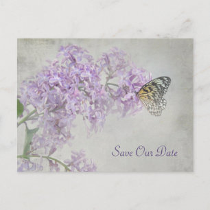 Save the Date-butterfly on lilacs Announcement Postcard
