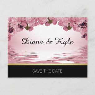 SAVE THE DATE Butterfly Pink Black Gold Wedding Announcement Postcard