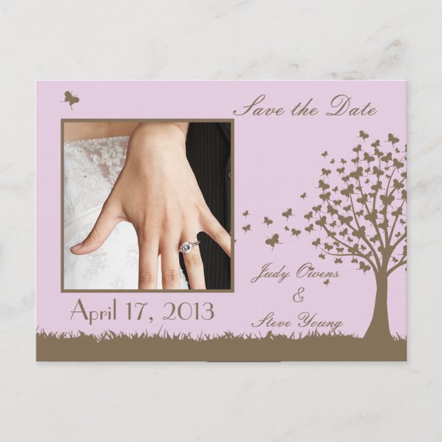 Save the Date butterfly tree announcement Postcard (Front)