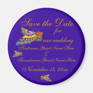 Save the Date Butterfly Wedding Gold Purple Magnet