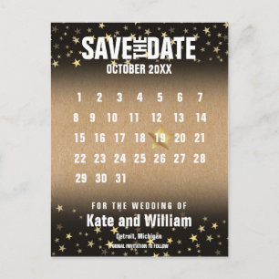 Save the Date Calendar Elegant Gold Stars Postcard