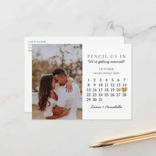 Save the Date Calendar Gold Heart October 2023 Postcard (Front/Back In Situ)