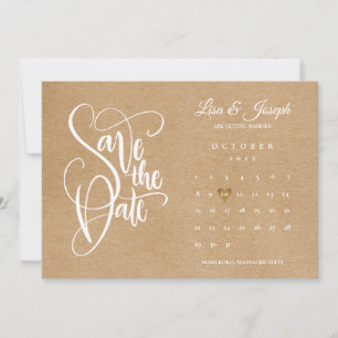 Save the Date Calendar Gold Heart Rustic Kraft