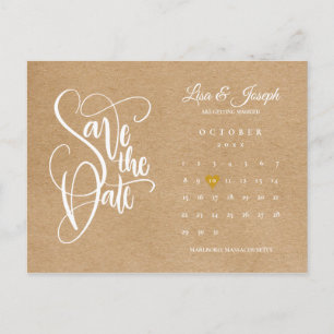 Save the Date Calendar Gold Heart Rustic Kraft Postcard