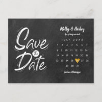 Save the Date Calendar Gold Love Heart Chalkboard