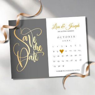 Save the Date Calendar Gold Love Heart Invitation