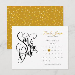 Save the Date Calendar Gold Love Heart Postcard