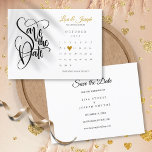 Save the Date Calendar Gold Love Heart Postcard<br><div class="desc">This pretty save the date card features a calendar and a pretty gold love heart highlighting your special date. The reverse has additional save the date details, including your wedding website address. Designed by Thisisnotme© ***TO MOVE THE HEART TO YOUR SPECIAL DATE, LOOK TO THE RIGHT OF THE PRODUCT IMAGE...</div>