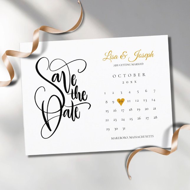 Save the Date Calendar Gold Love Heart Postcard (Creator Uploaded)