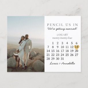 Save the Date Calendar Heart January 2024 Month Postcard