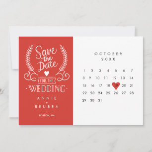 Save the Date Calendar Red Love Heart Invitation