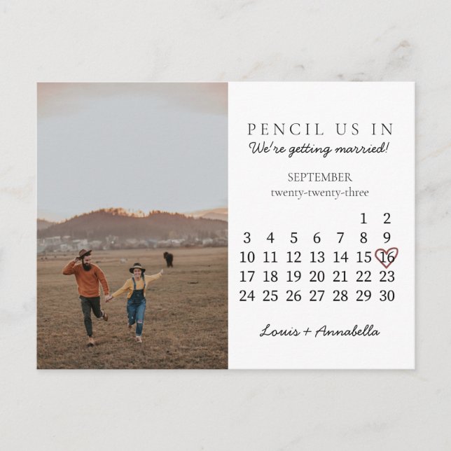 Save the Date Calendar Rose Heart September 2023 Postcard (Front)