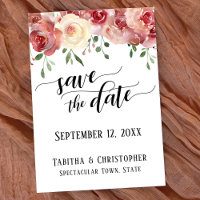 Save the Date Calligraphy, Burgundy, Blush Roses