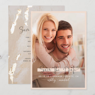 Save the Date Calligraphy Photo Blush Wedding Invitation