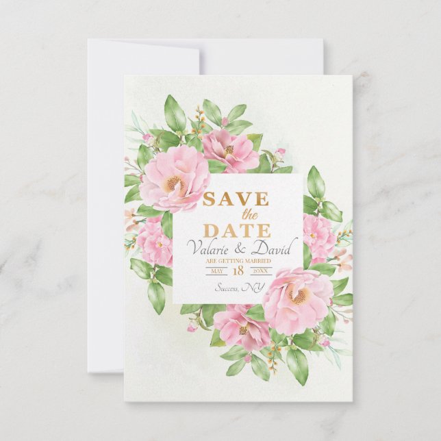 Save The Date Camellia Announcement Card (Front)