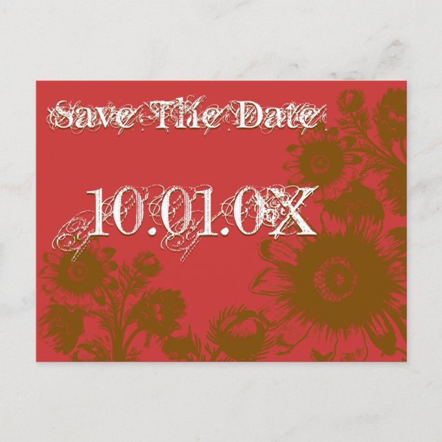 Save The Date Caramel Cafe Floral Goji Berry Red Announcement Postcard (Front)