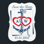 Save the Date card Anchor Nautical blue red<br><div class="desc">Save the Date card with Anchor,   Nautical design in blue,  red and white. 2 sided design. Personalise both the top and the back side with your monograms,  date,  location,  names and other texts. Fun nautical design in blue,  red and white.</div>