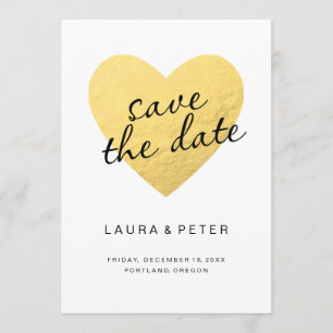 Save the date card gold heart