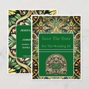 Save The Date Card Green Pattern