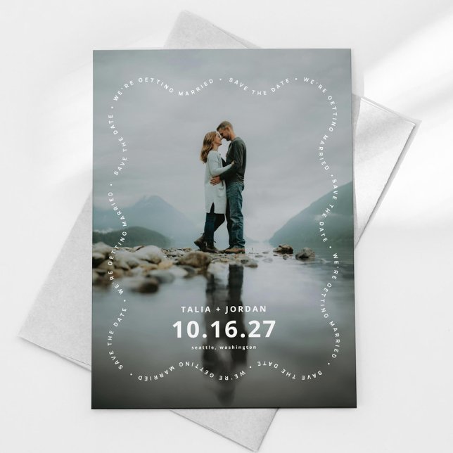 Save the Date Card Modern Wavy Border (wavy save the date, modern save the date card design shown with gray envelope on a white background
)
