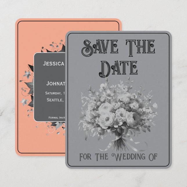 Save The Date Card Peach/Light Grey (Front/Back)