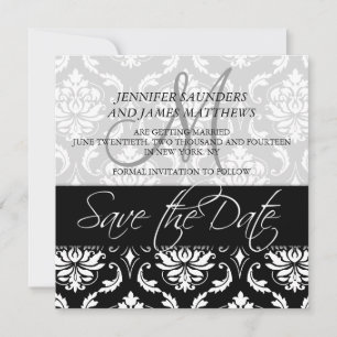 Save the Date Cards Black Damask Monogram Names