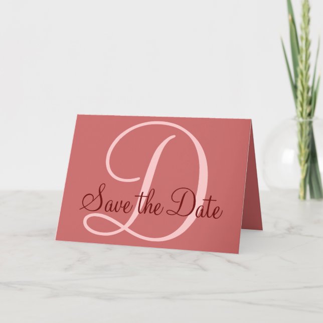 Save the Date Cards Coral Pink Monogram (Front)