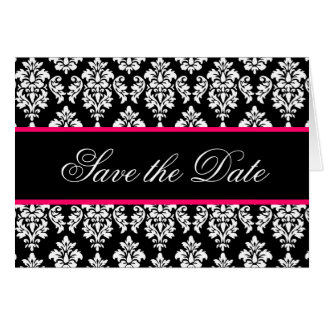 Save the Date Cards Monogram Hot Pink Damask