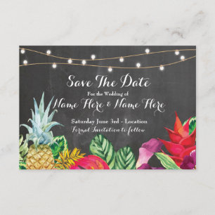 Save The Date Chalk Rustic Aloha Tropical Lights