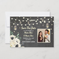 Save The Date Chalk Rustic Fireflies Lights Invite